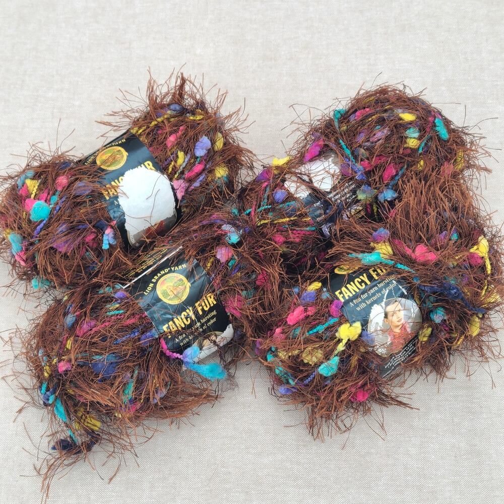 4 Skein Lot of Lion Brand Fancy Fur Eyelash Yarn Color #226 Chocolate Sprinkles